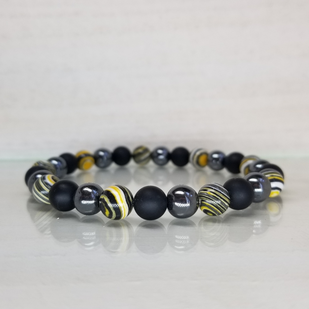 Yellow Malachite, Black Onyx & Hematite Bracelet